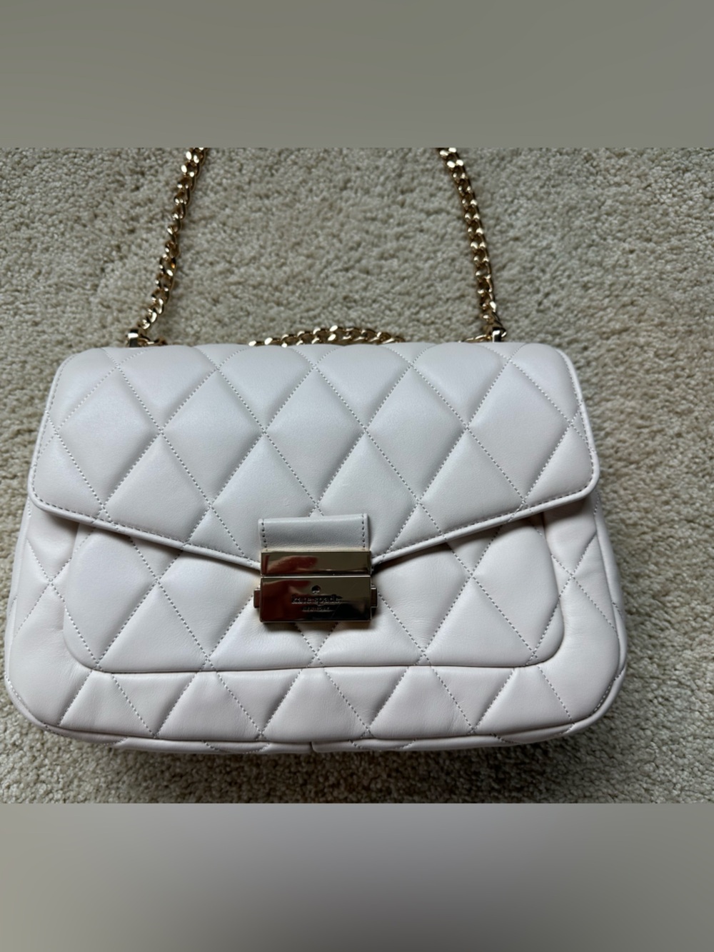 kate spade Quilted Cream Shoulder Bag with Gold Chain Strap